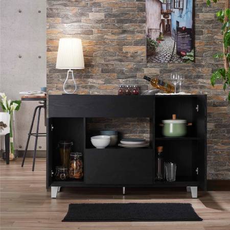 Cabinet - Two drawers, laminated storage space, metal feet, high-shaped cabinet, black, space sense.